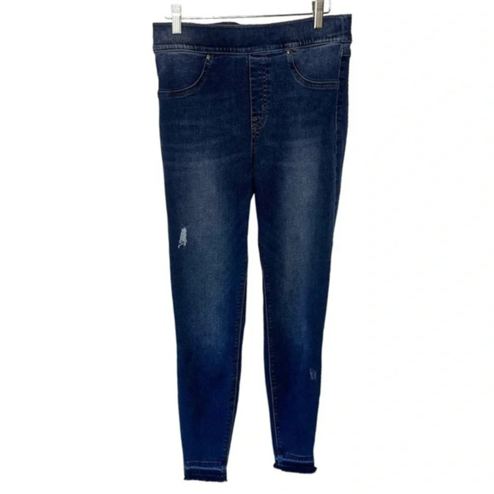 SPANX blue distressed ankle skinny jeans with raw hem size M